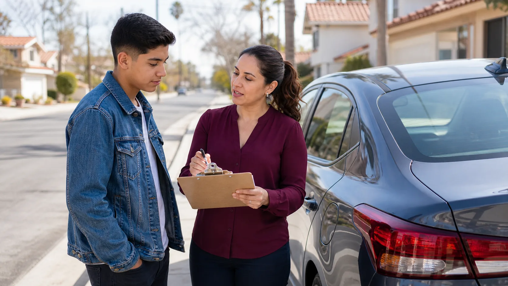 Teen preparing for a driving lesson with a professional instructor